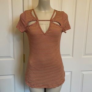 Burnt orange & beige striped free people T-shirt